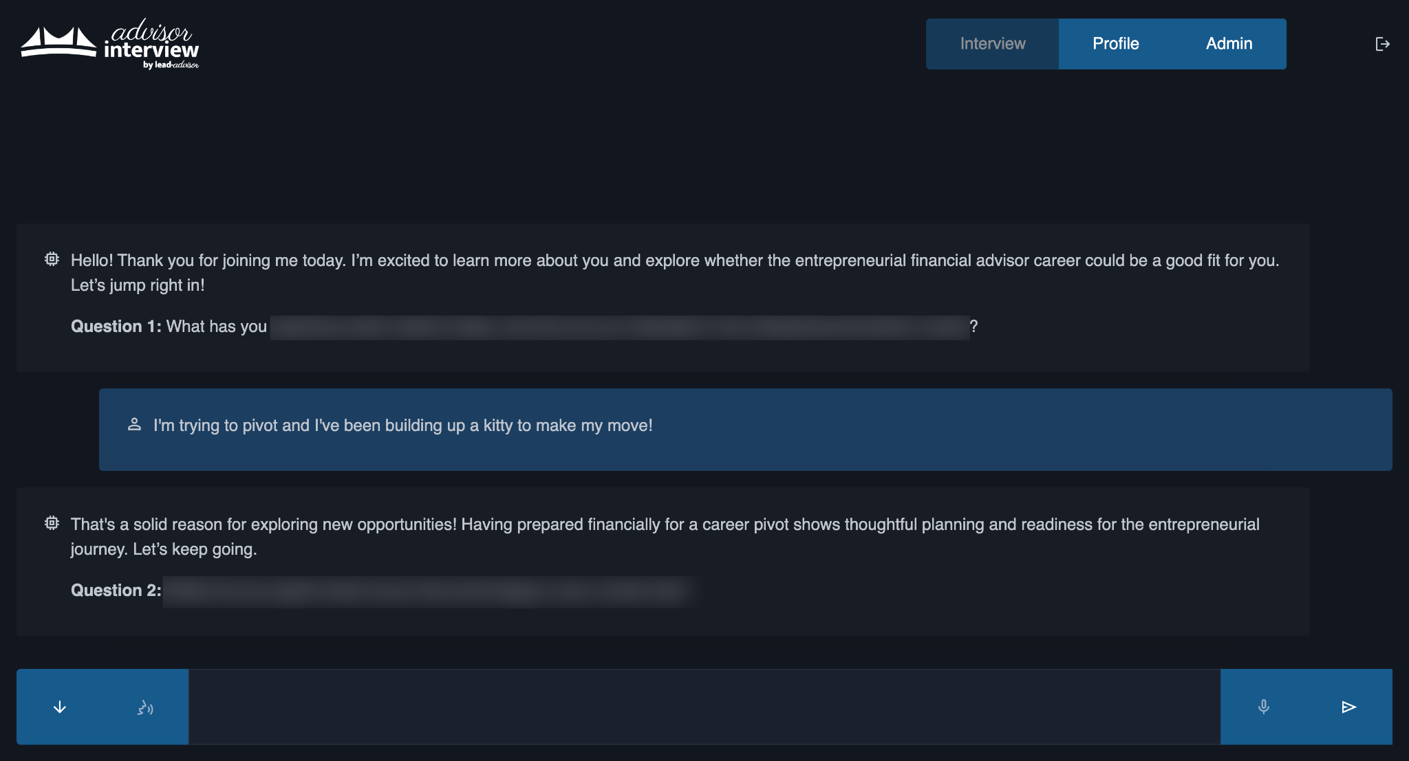 Advisor Interview candidate AI interview screen