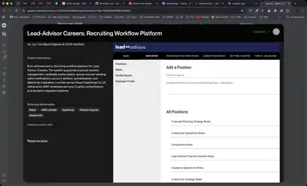 Lead-Advisor Careers recruiting workflow screens