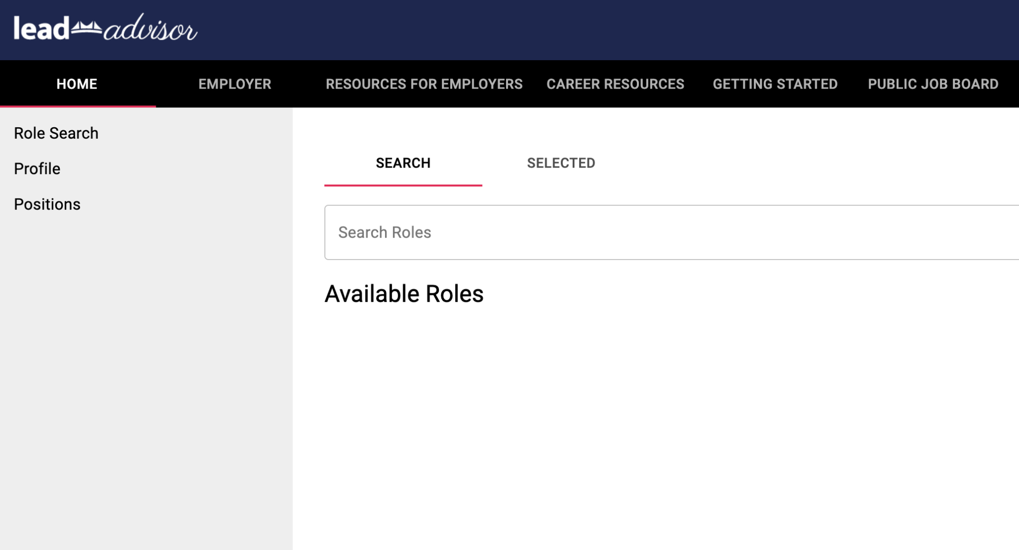Lead-Advisor Careers role search screen