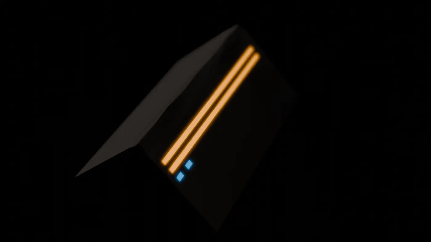 PaperTech composition with dark folded paper forms and blue and orange accents